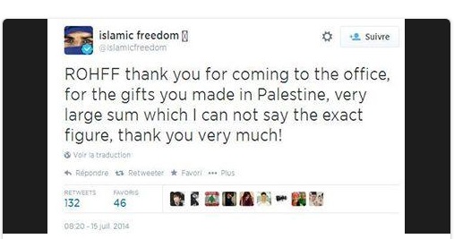 Rohff remercié par Islamic Freedom pour son don à la Palestine !