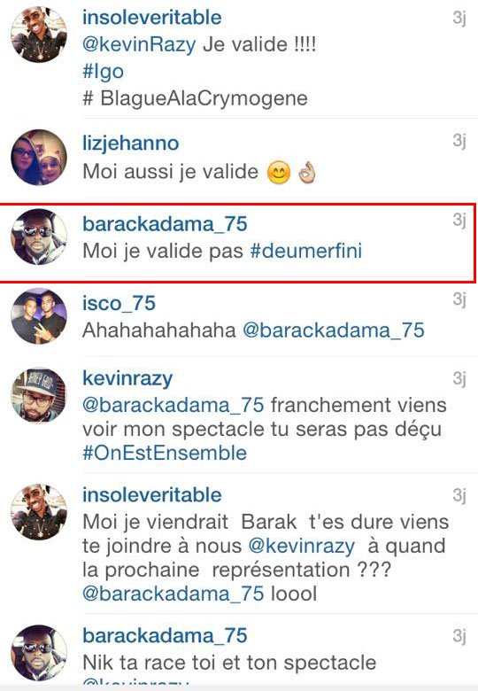 Barack Adama s'en prend à Kevin Razy en l'insultant