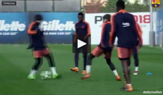Lionel Messi stoppe l'entraînement pour applaudir le geste technique de Dembélé !