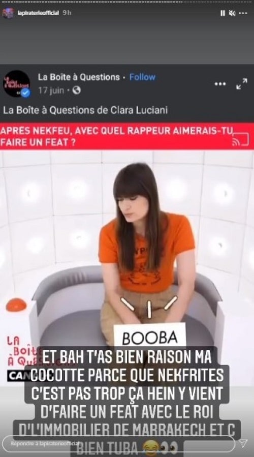 Booba réagit à la demande de feat de Clara Luciani pour tacler Nekfeu et Gims
