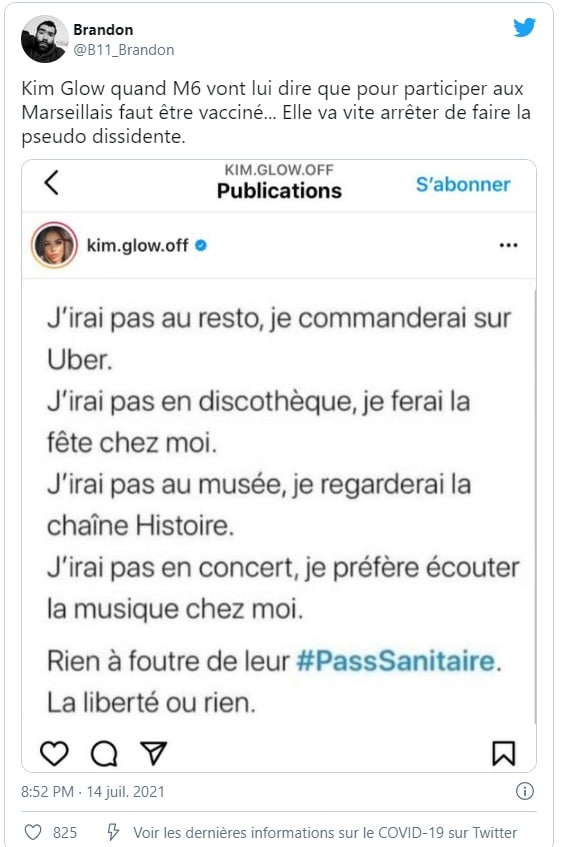 Kim Glow milite contre la vaccination et se fait détruire par les Twittos