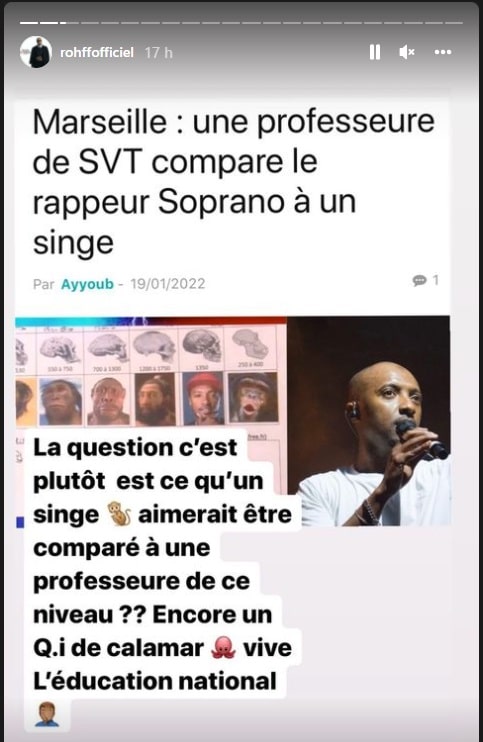 Rohff s'en prend à la prof ayant utilisé une photo de Soprano 2