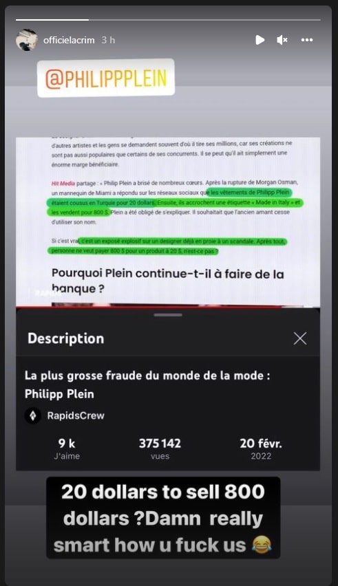 Lacrim balance sur les arnaques de Philipp Plein