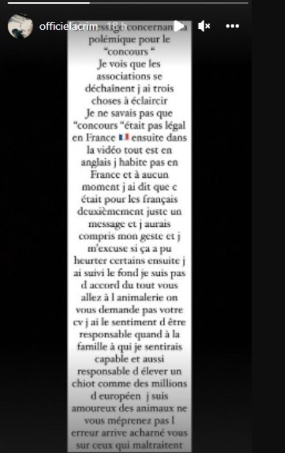Lacrim s'explique après les critiques de son concours pour remporter des chiots 3