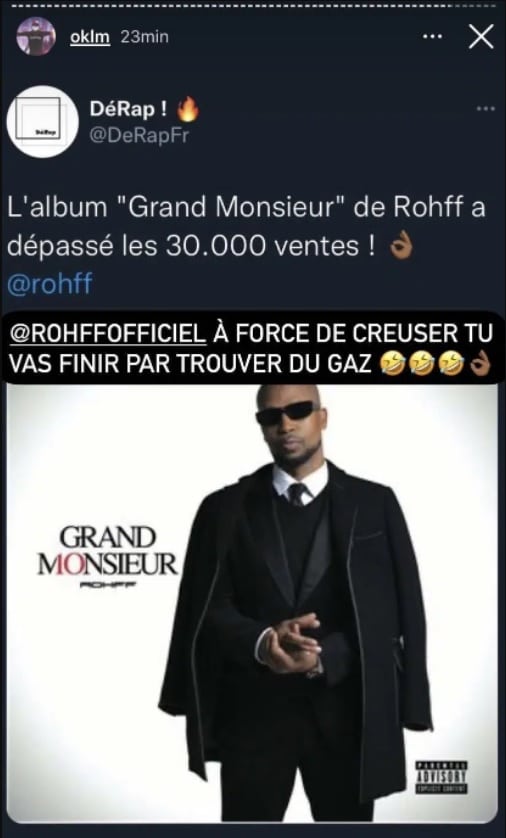 Rohff moqué par Booba sur les 30 000 ventes de Grand Monsieur