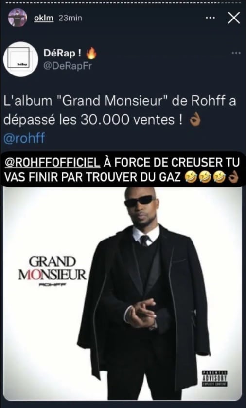 Rohff moqué par Booba sur les 30 000 ventes de Grand Monsieur