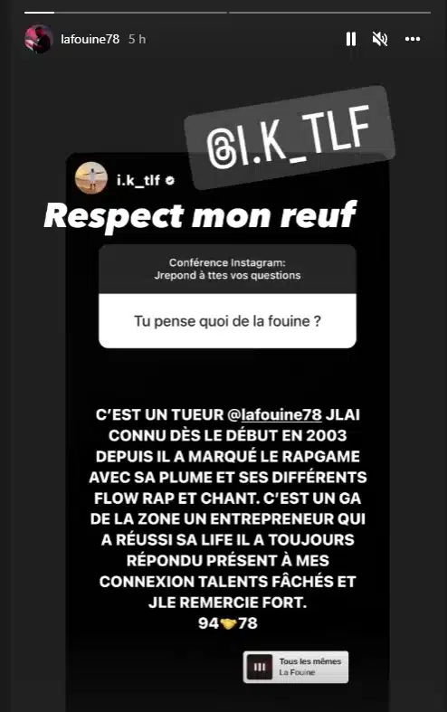 Ikbal fait passer un long message à La Fouine, Laouni répond