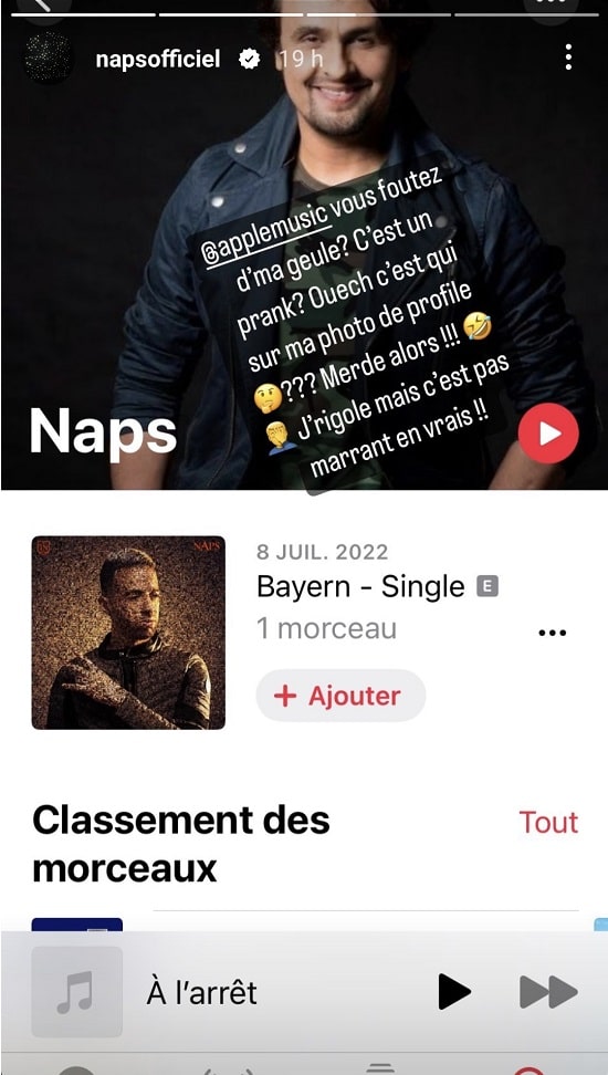 Naps dézingue Apple Music qui met un inconnu sur sa photo de profil
