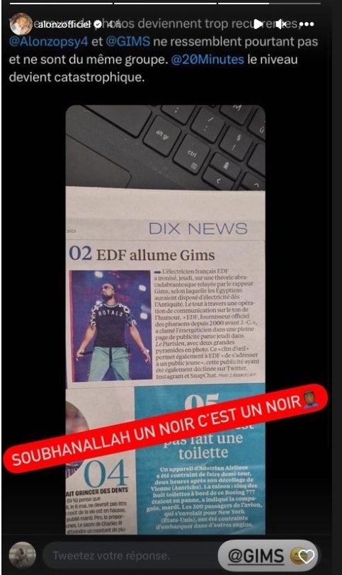 Alonzo pète un plombs contre le racisme de 20 Minutes qui le confond avec Gims