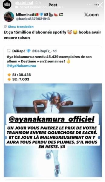 Booba ne lâche pas Aya Nakamura sur ses ventes et passe aux menaces 3